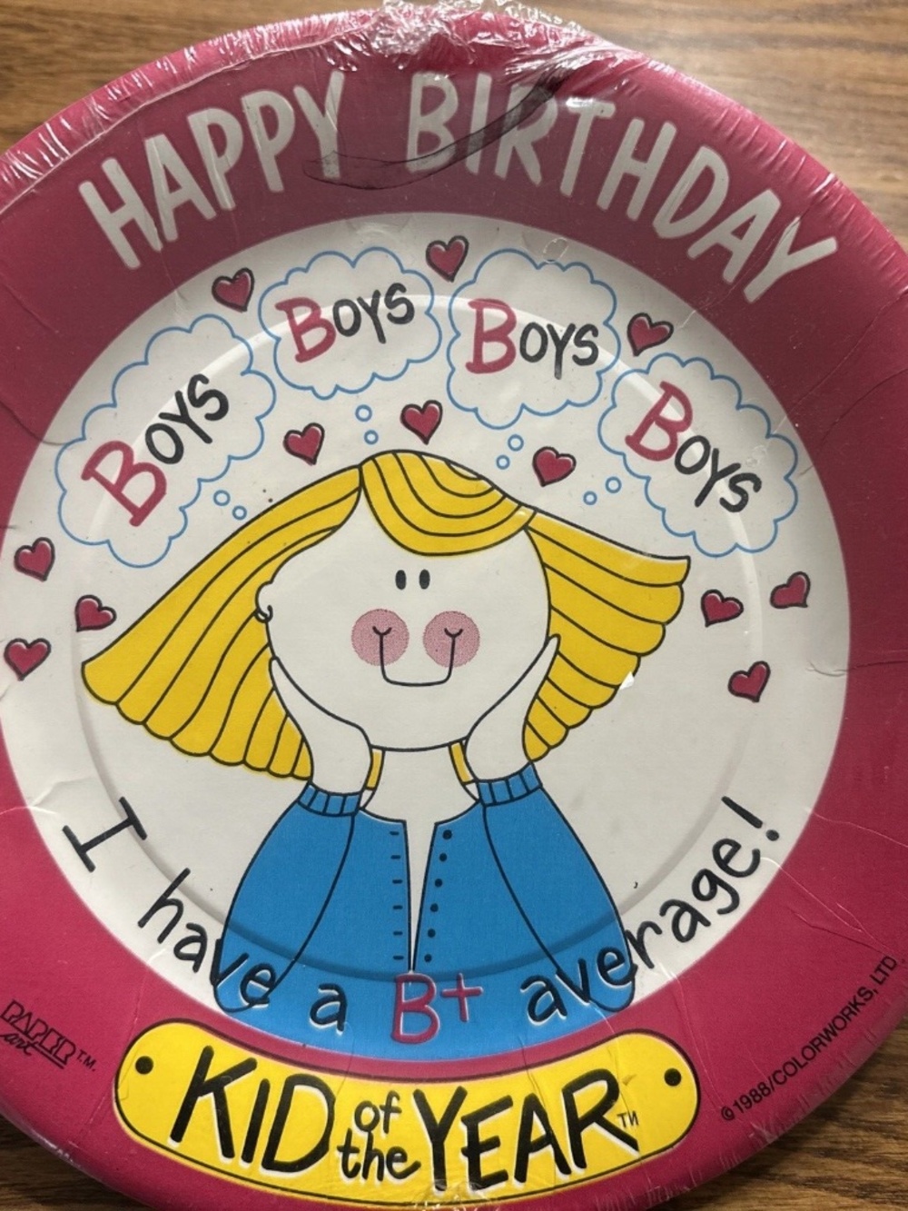 VTG 1988 Paper Art KID of the YEAR HAPPY BIRTHDAY PARTY plates napkins Boy Crazy